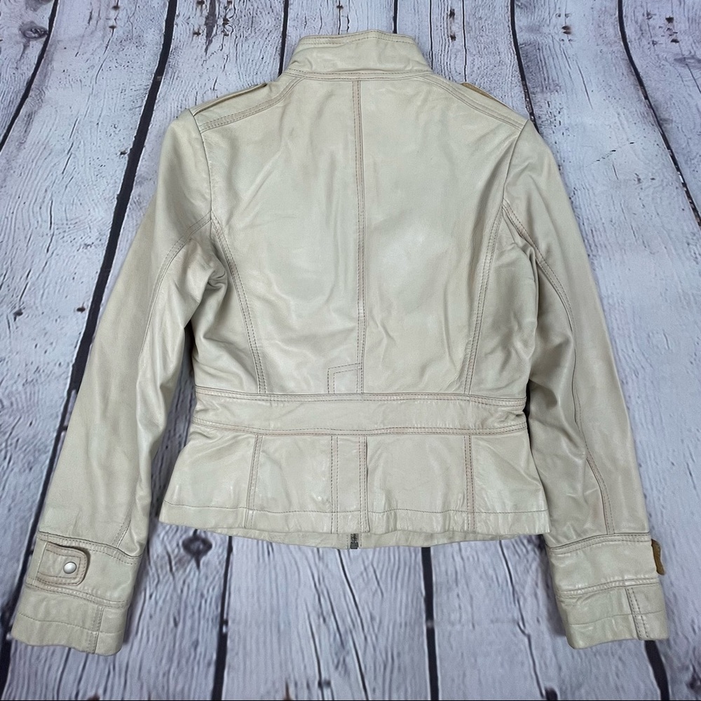 KENNETH COLE REACTION leather beige moto jacket size S - Picture 11 of 14